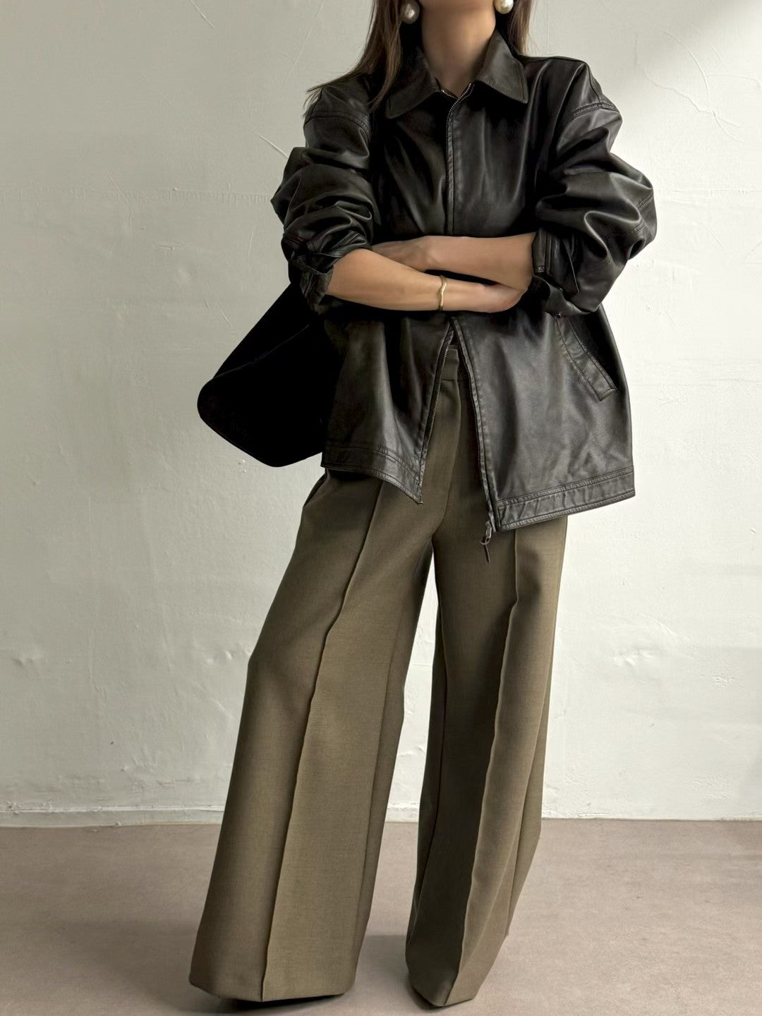 ST22090- 韓國西裝馬甲背心 + 寬鬆直筒褲兩件套