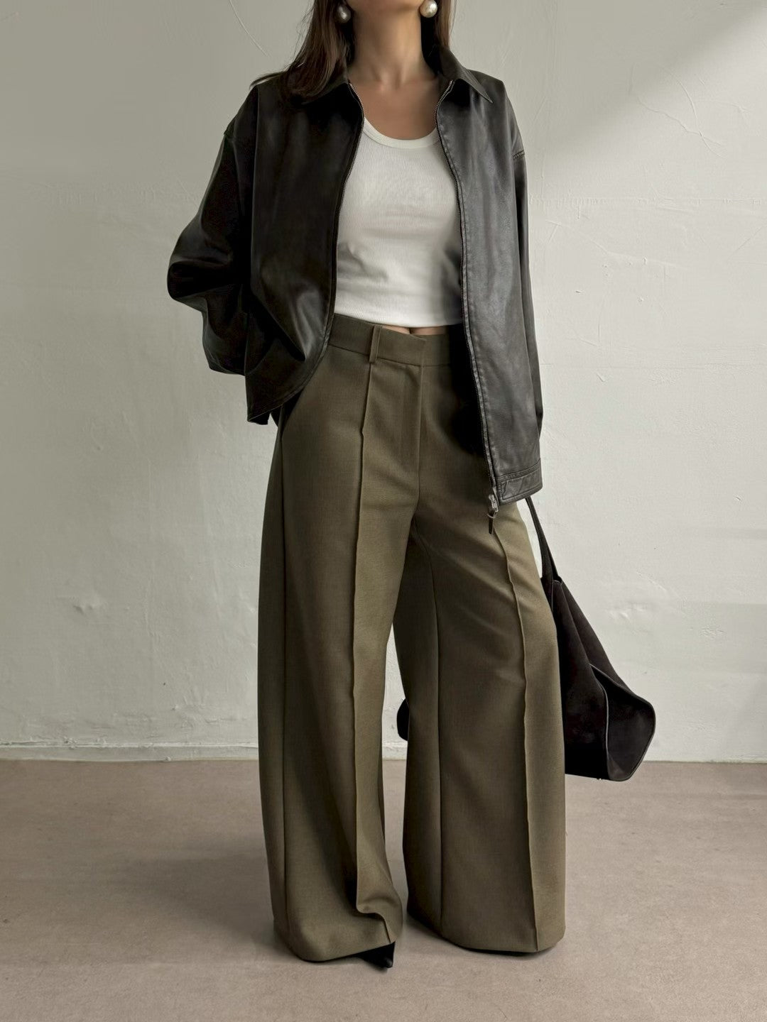 ST22090- 韓國西裝馬甲背心 + 寬鬆直筒褲兩件套