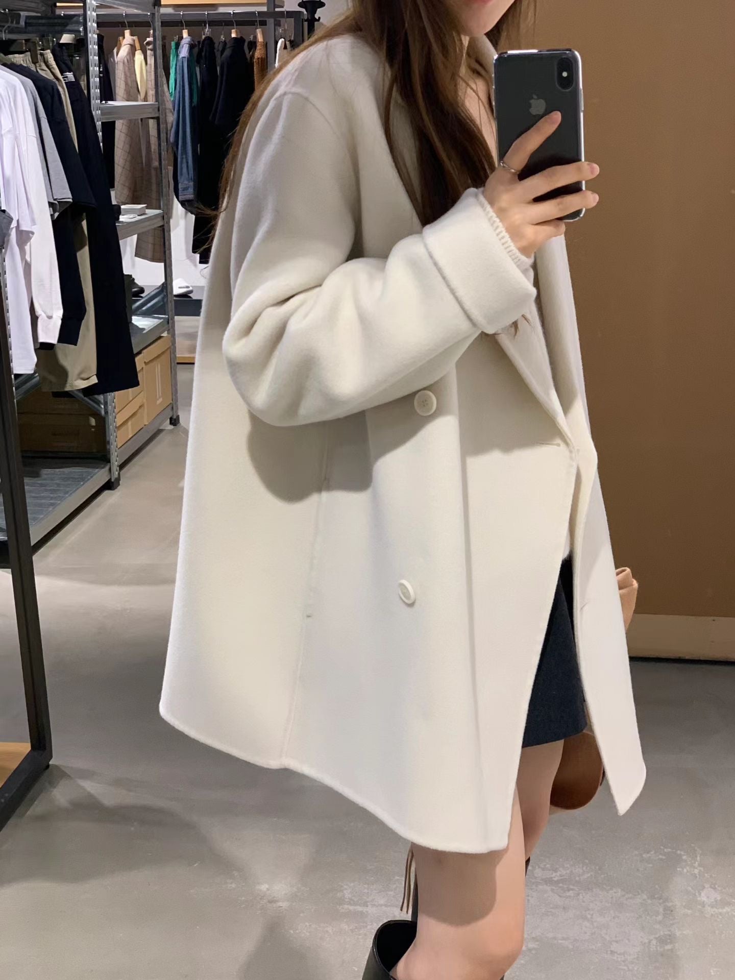 OT21933- 韓國氣質通勤雙排扣羊毛呢大衣外套