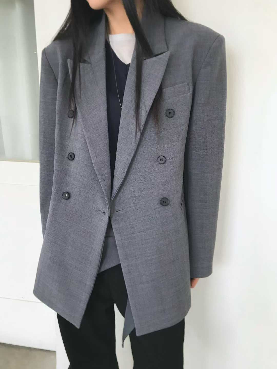 OT22003- 韓國時尚雙排扣翻領純色短外套