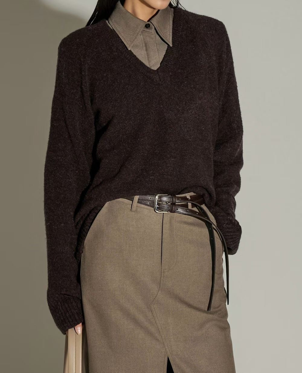 SK21779B- 韓國高腰前開衩長款鉛筆裙