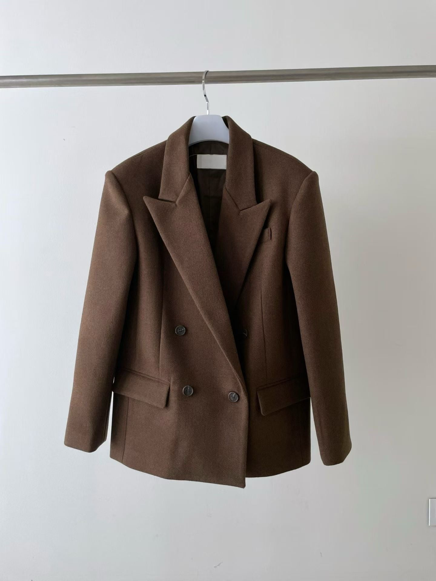 OT22026- 韓國設計師款經典寛鬆百搭毛呢雙排扣西裝