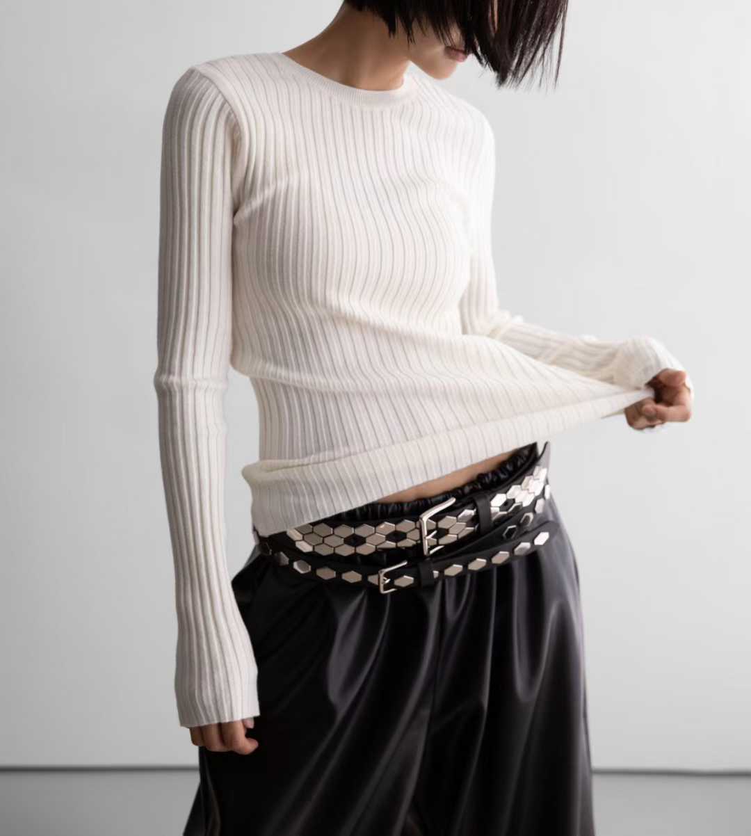 AC22038- 韓國個性蜂巢鉚釘真皮腰帶