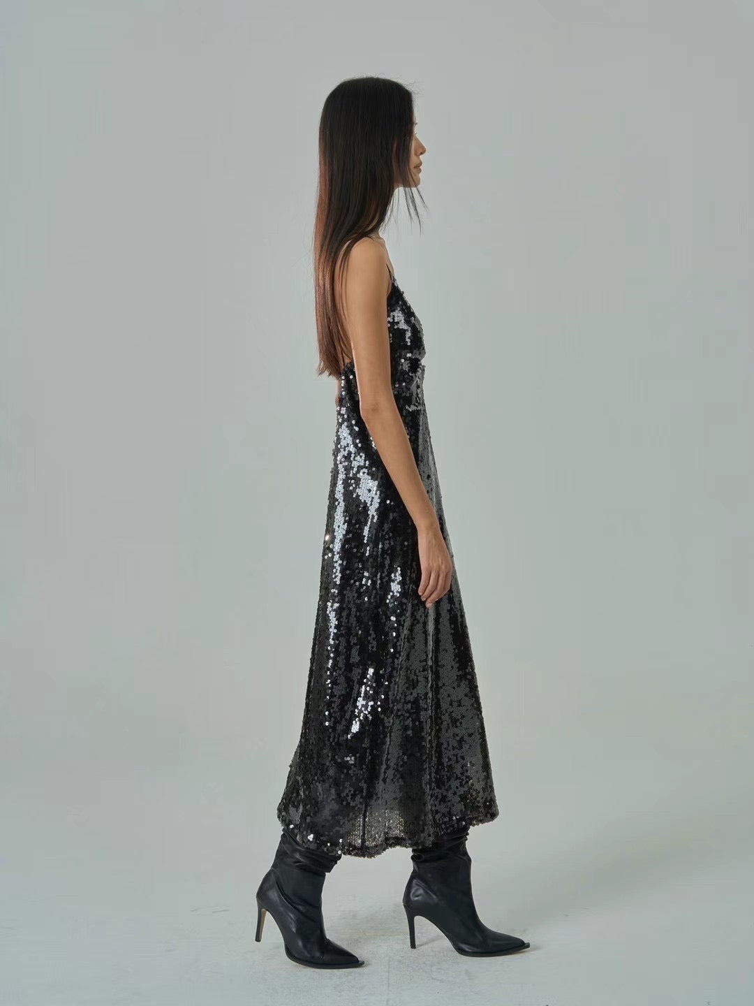 DS11223- FW23 A Night to Shine: Luxurious Black Sequin Dress Evening Gown