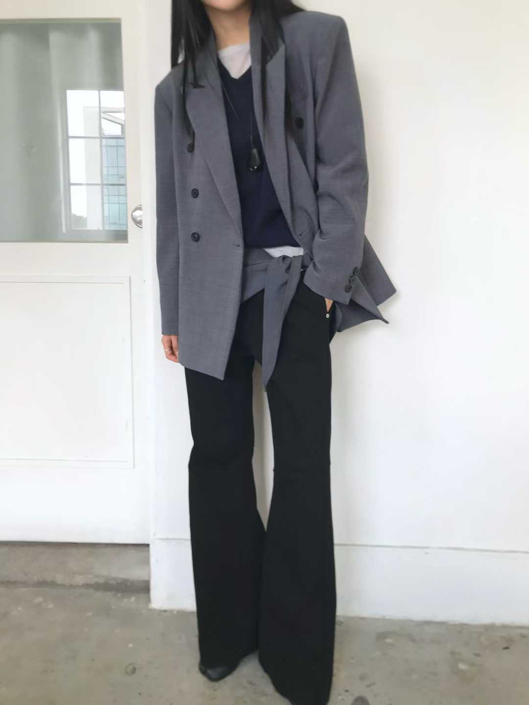 OT22003- 韓國時尚雙排扣翻領純色短外套