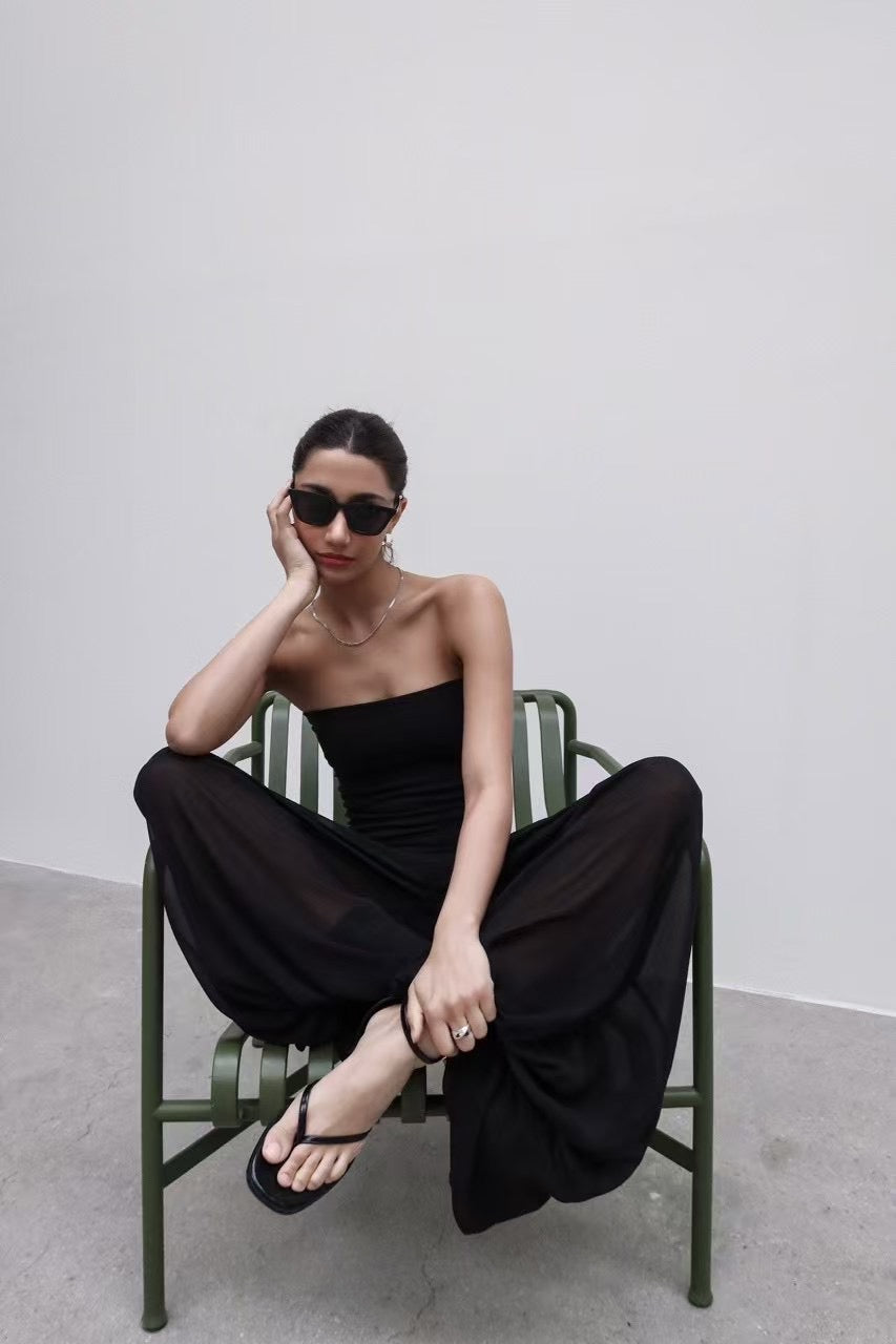 ST21300 - Lazy Vacation Style Strapless Lantern Pants Set