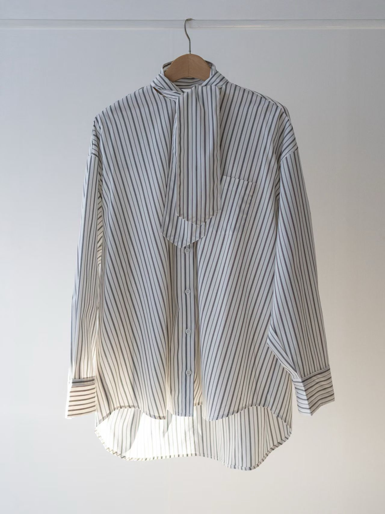 TP22309- 韓國早春新款法式繫帶條紋長袖襯衫