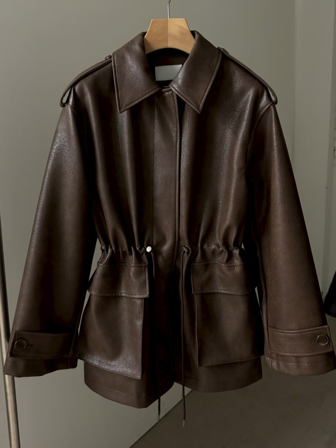 JK22089- 韓國PU皮革寬鬆機車外套