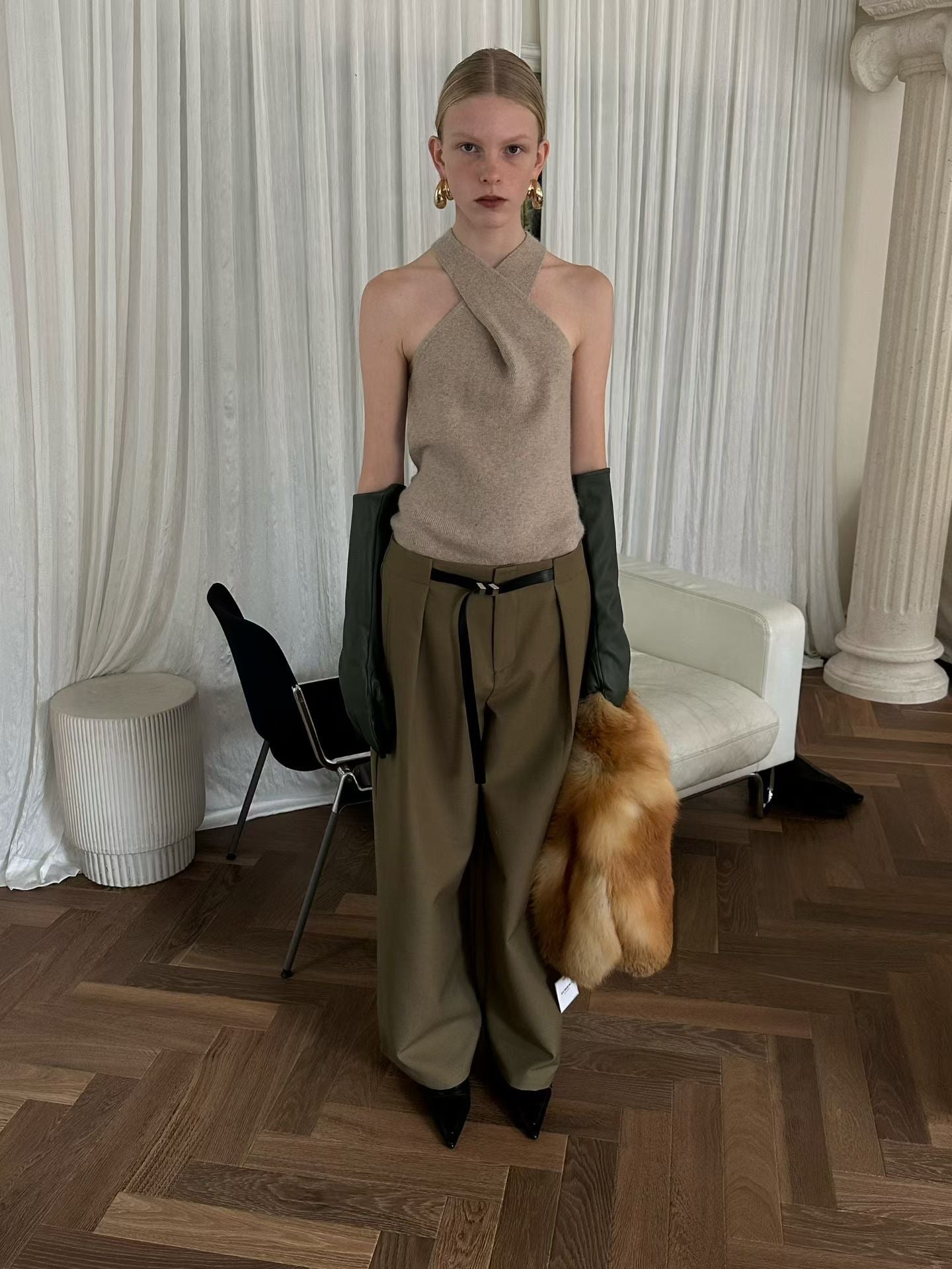 TP22076B- 韓國交叉帶時髦露肩修身顯瘦針織背心