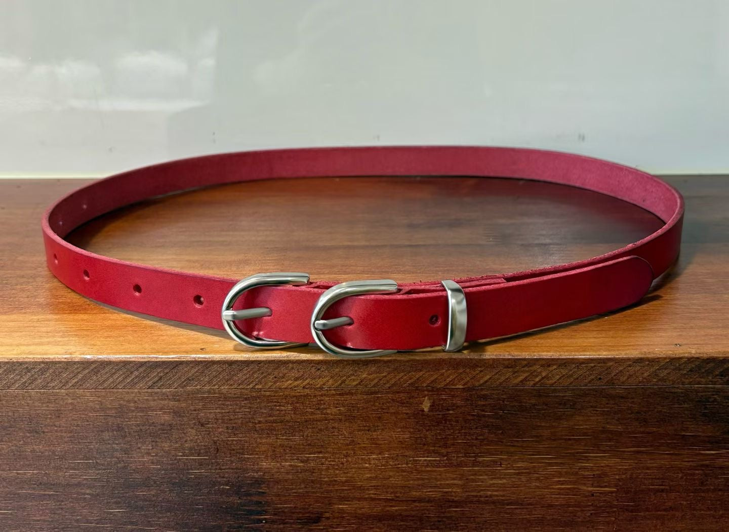 AC22039- 韓國雙環扣真牛皮細版皮帶