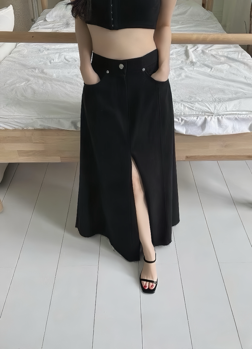 (OUTFIT 02) ST21512B- 顯瘦大長腿女神氣質襯衫配前中開衩長裙