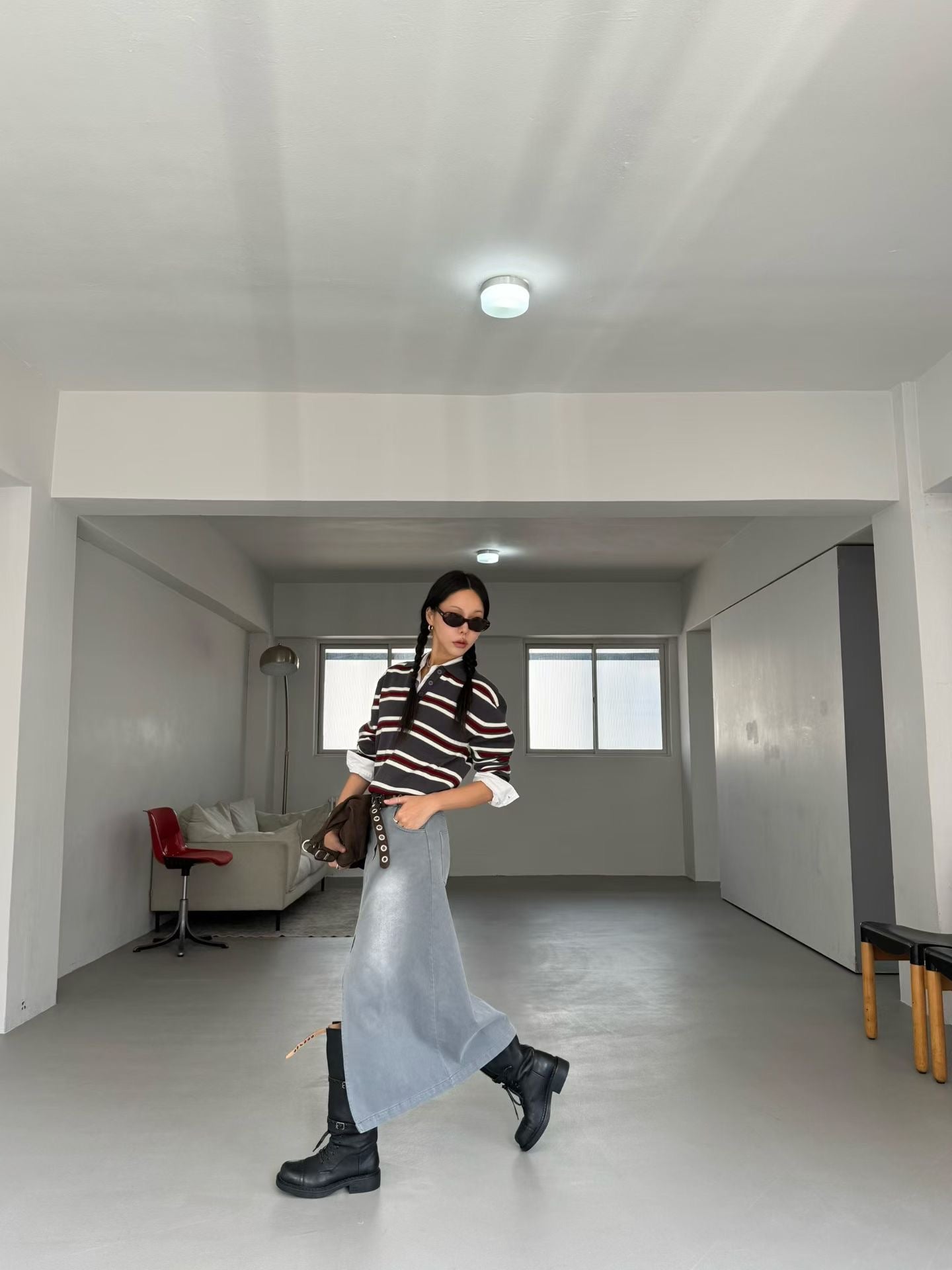 TP22025- 韓國撞色條紋短版POLO針織衫