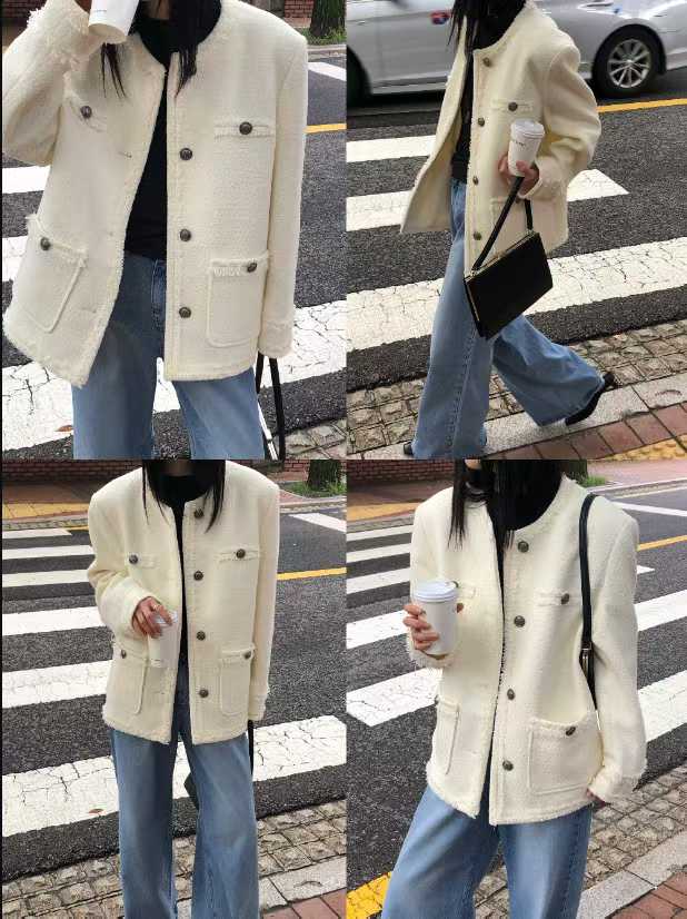 JK22086B- 韓國小香風輕奢優雅粗花呢外套