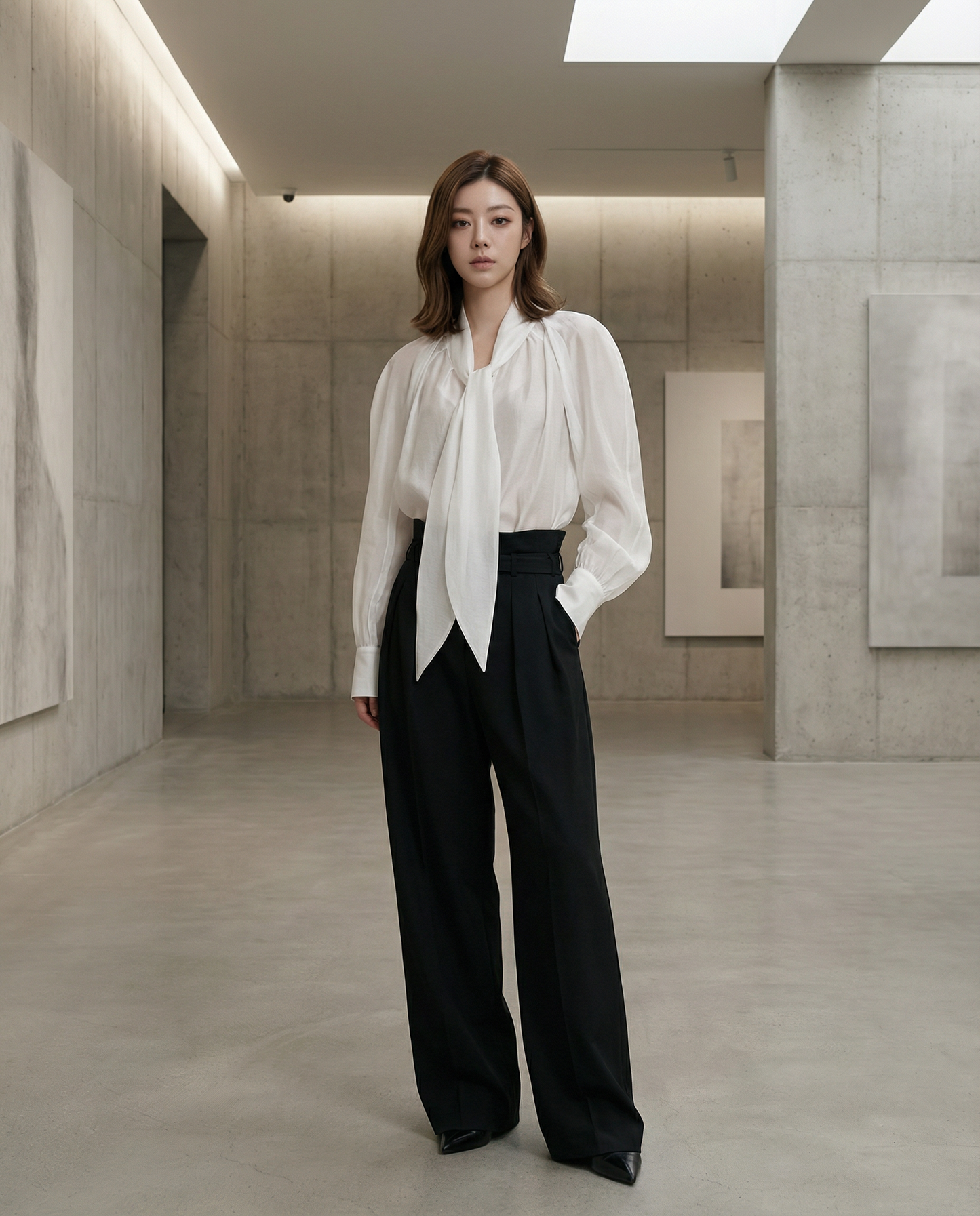 TP22301- 韓國設計師品牌早春新款法式優雅大領片繫帶垂墜襯衫