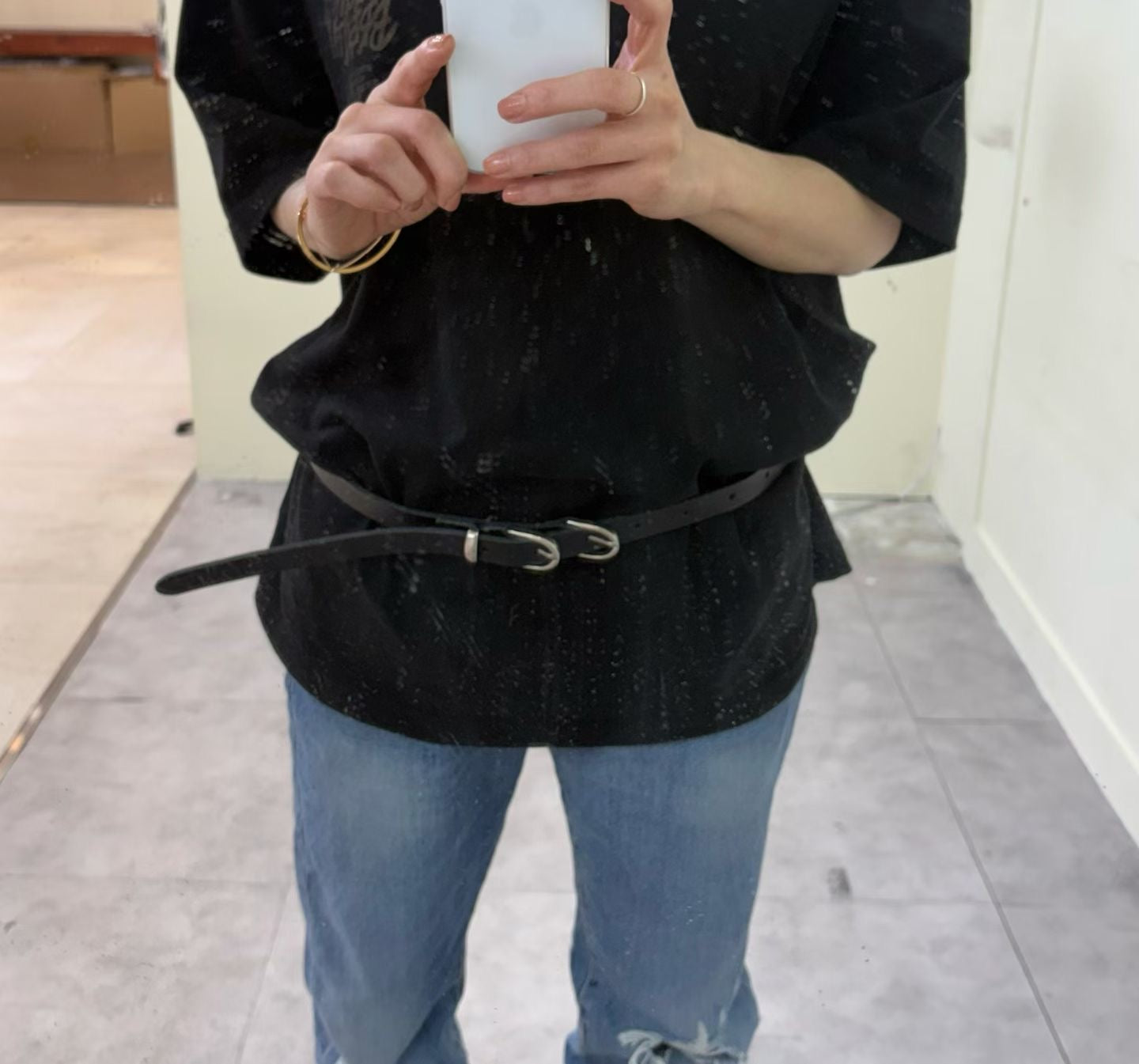 AC22039- 韓國雙環扣真牛皮細版皮帶