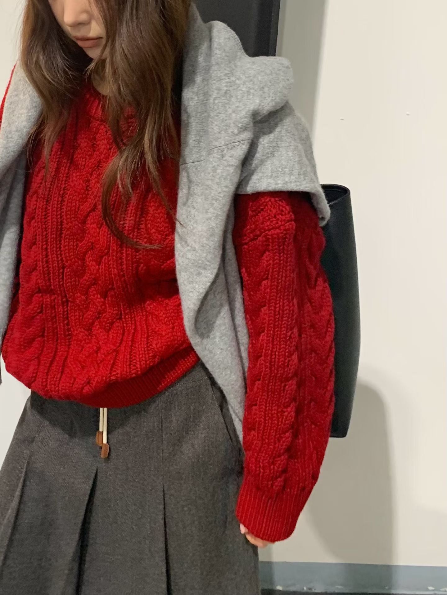 TP22096- 韓國經典麻花紋圓領寬鬆毛衣