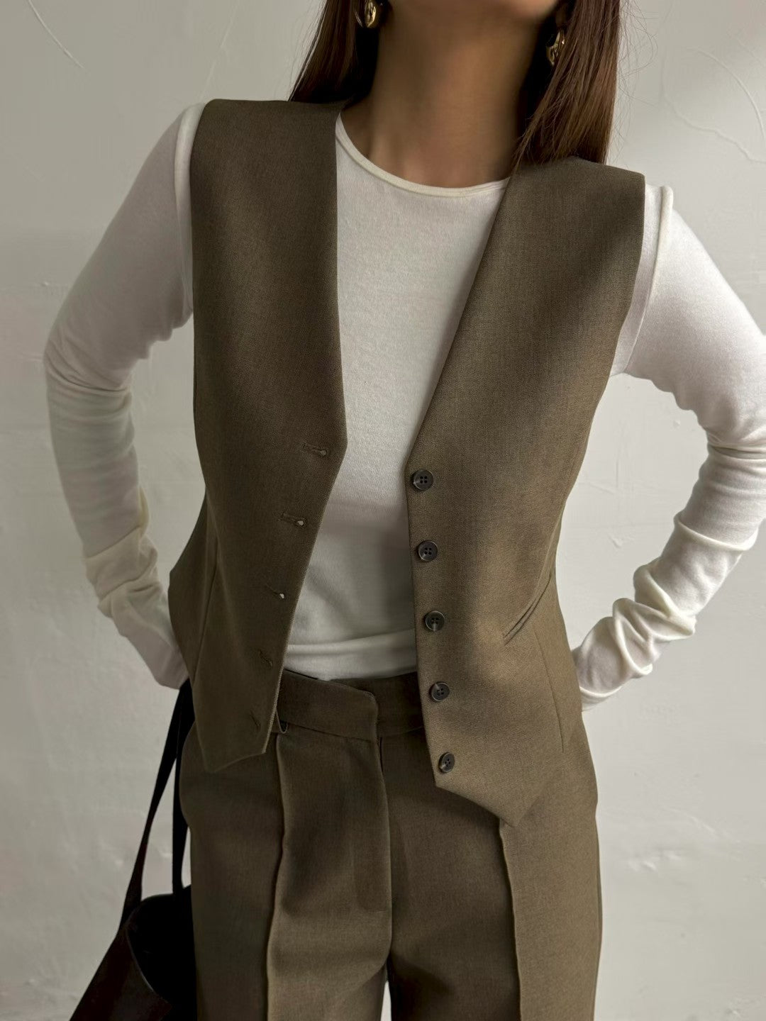 ST22090- 韓國西裝馬甲背心 + 寬鬆直筒褲兩件套