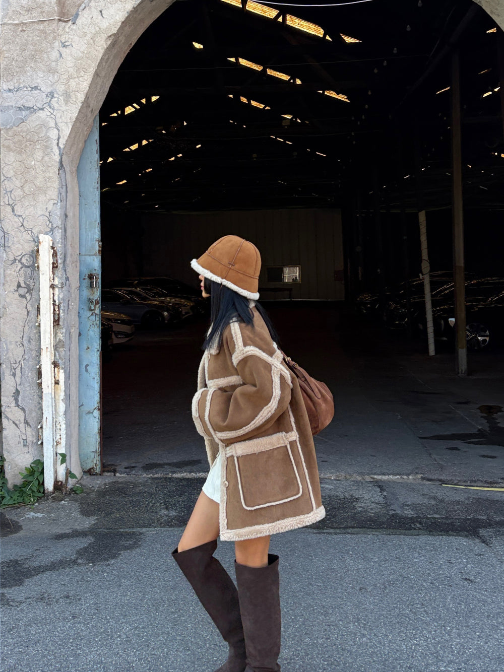 JK22092- 韓國時尚氣質復古羊羔毛中長款外套