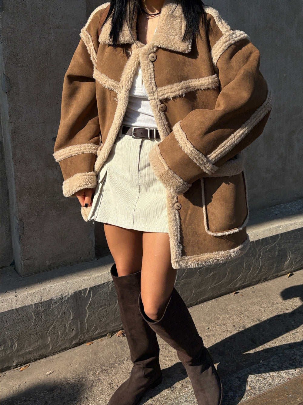 JK22092- 韓國時尚氣質復古羊羔毛中長款外套