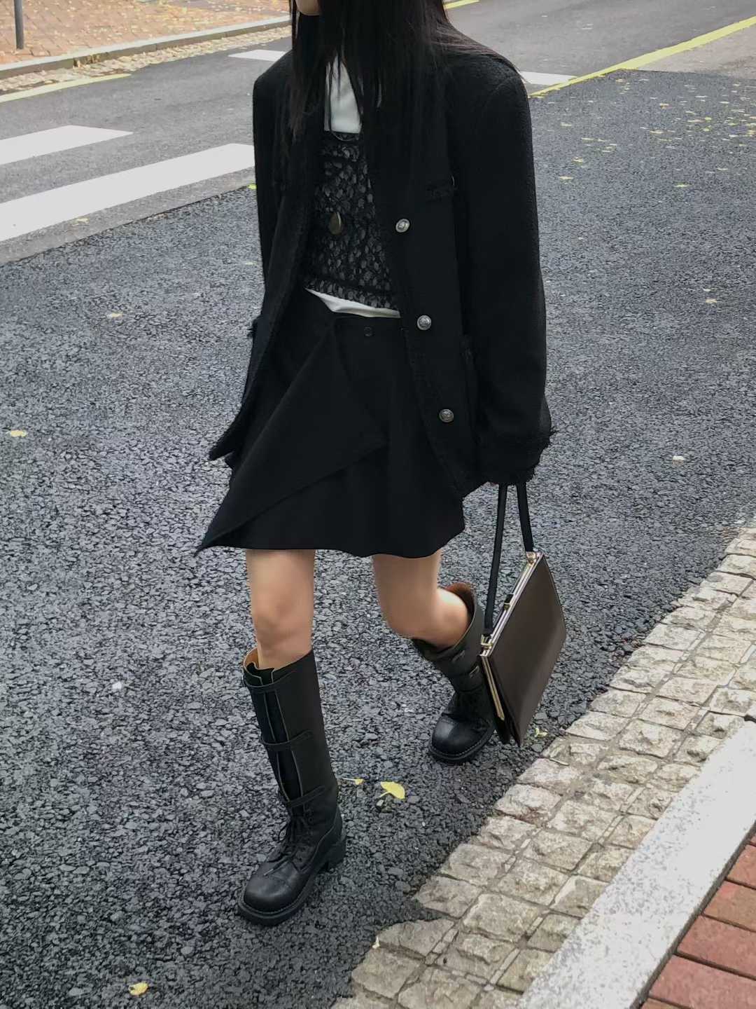 JK22086B- 韓國小香風輕奢優雅粗花呢外套