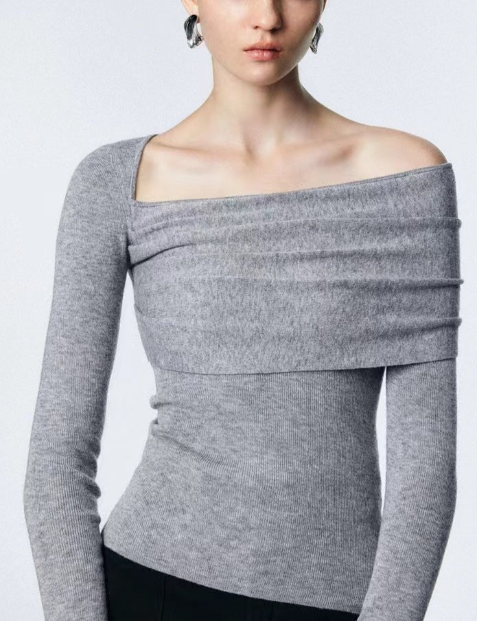 TP11323-Off-the-shoulder knitted design long-sleeved bottoming shirt