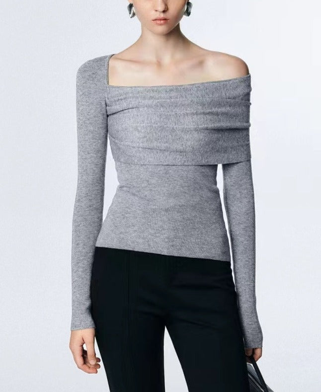 TP11323-Off-the-shoulder knitted design long-sleeved bottoming shirt