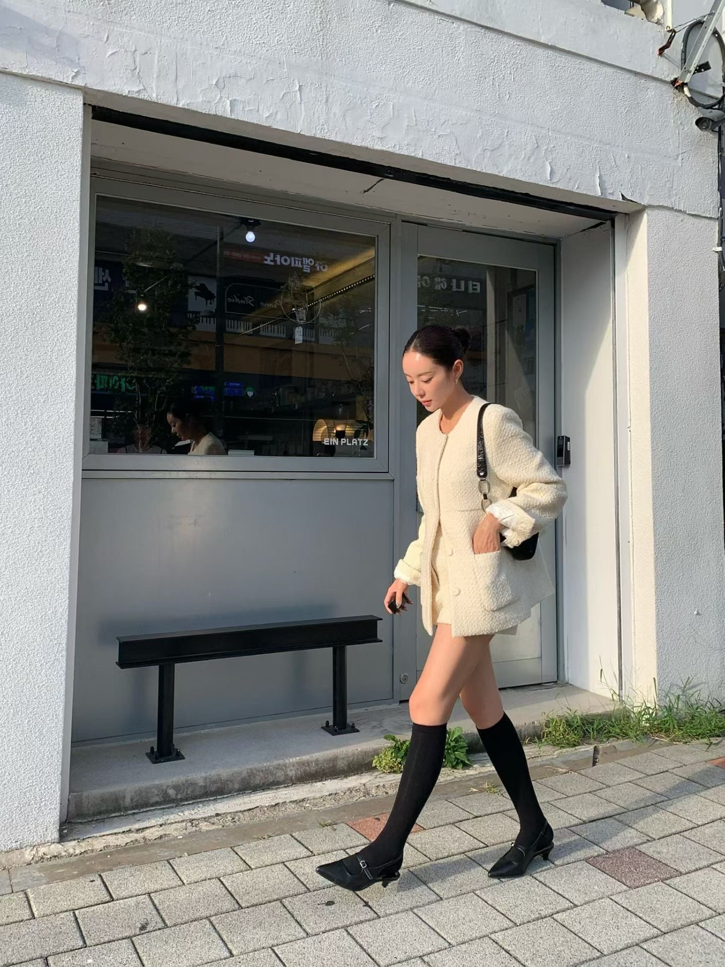 ST21900- 韓國小香風氣質粗花呢外套與短褲套裝