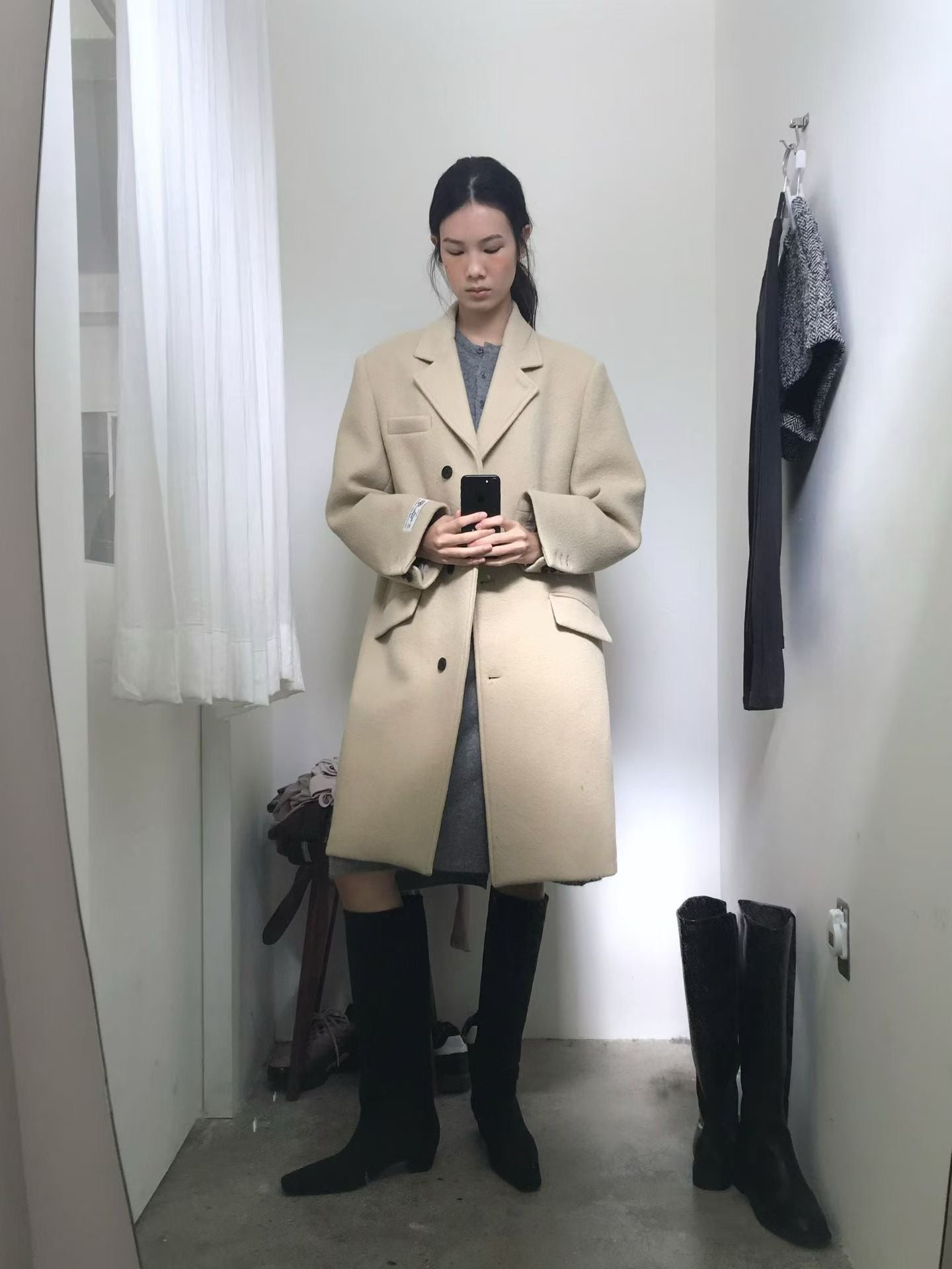 OT22029- 韓國設計師款質感西裝領長大衣