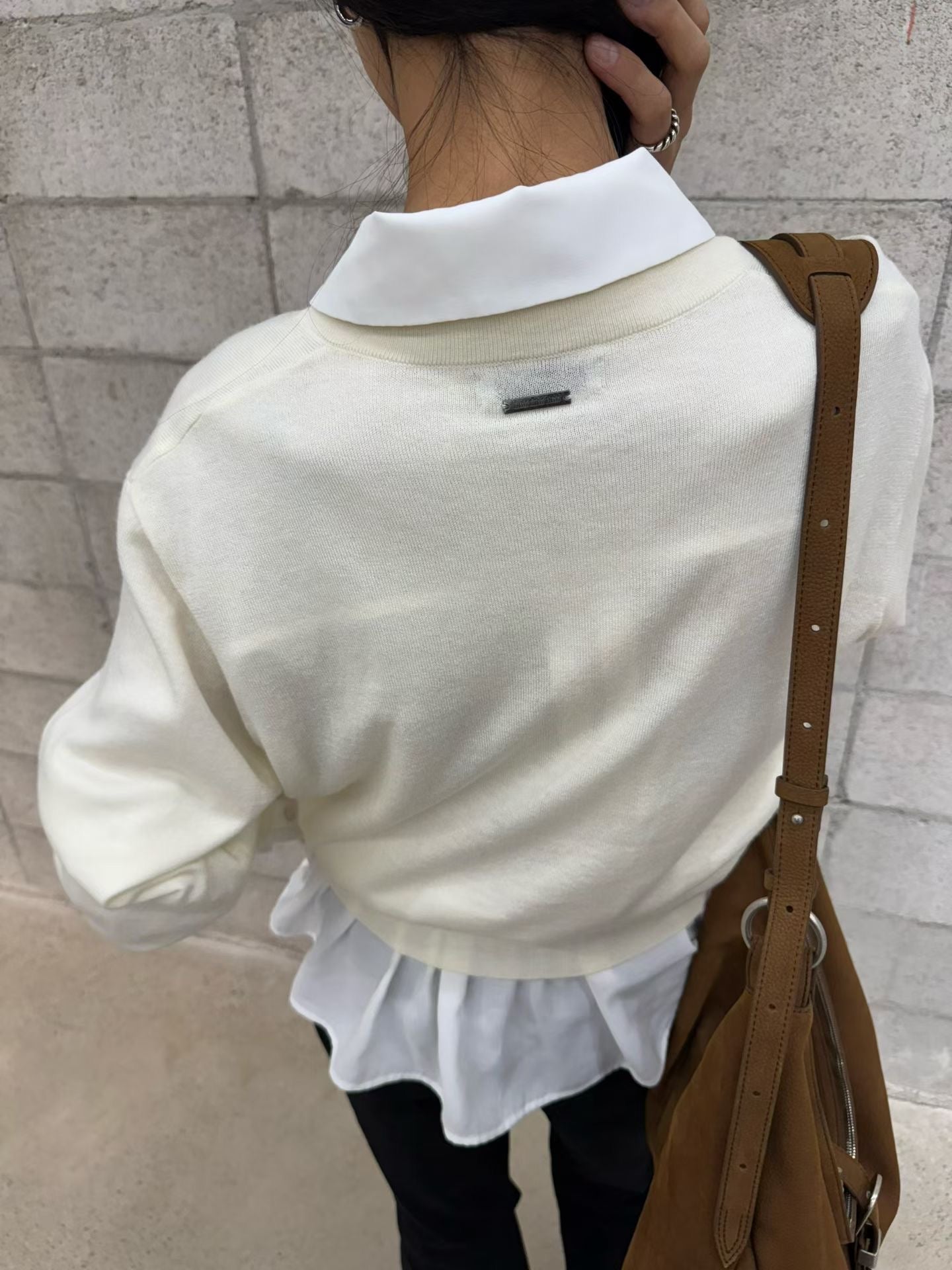 ST22030- 韓國拼色百褶裙配真絲羊毛透薄V領長袖