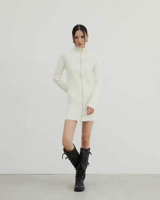 DS22072- 韓國設計師款式高領拉鍊針織洋裝