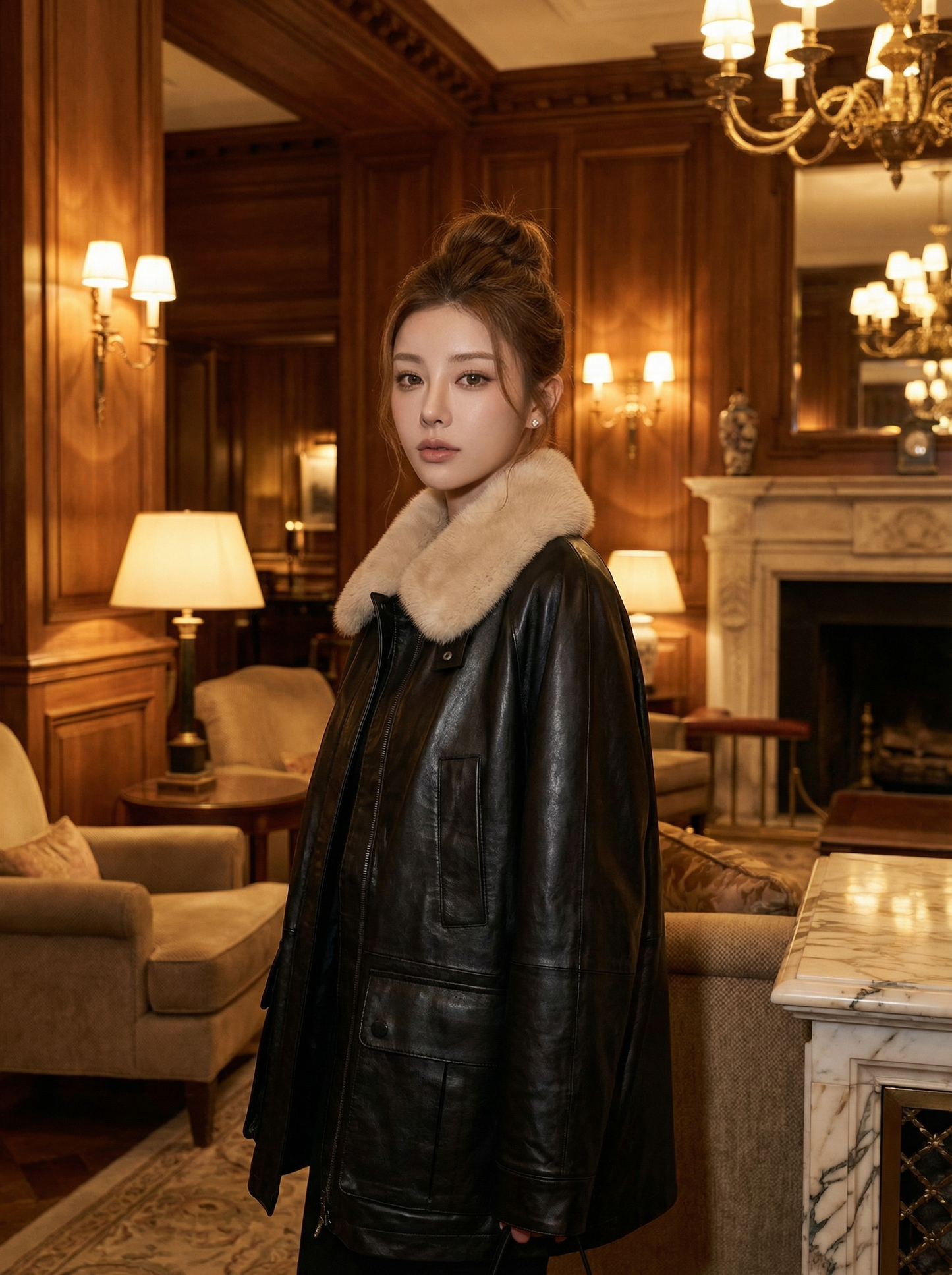 JK22300- 時尚休閒人氣熱賣真皮羽絨(羊皮)外套