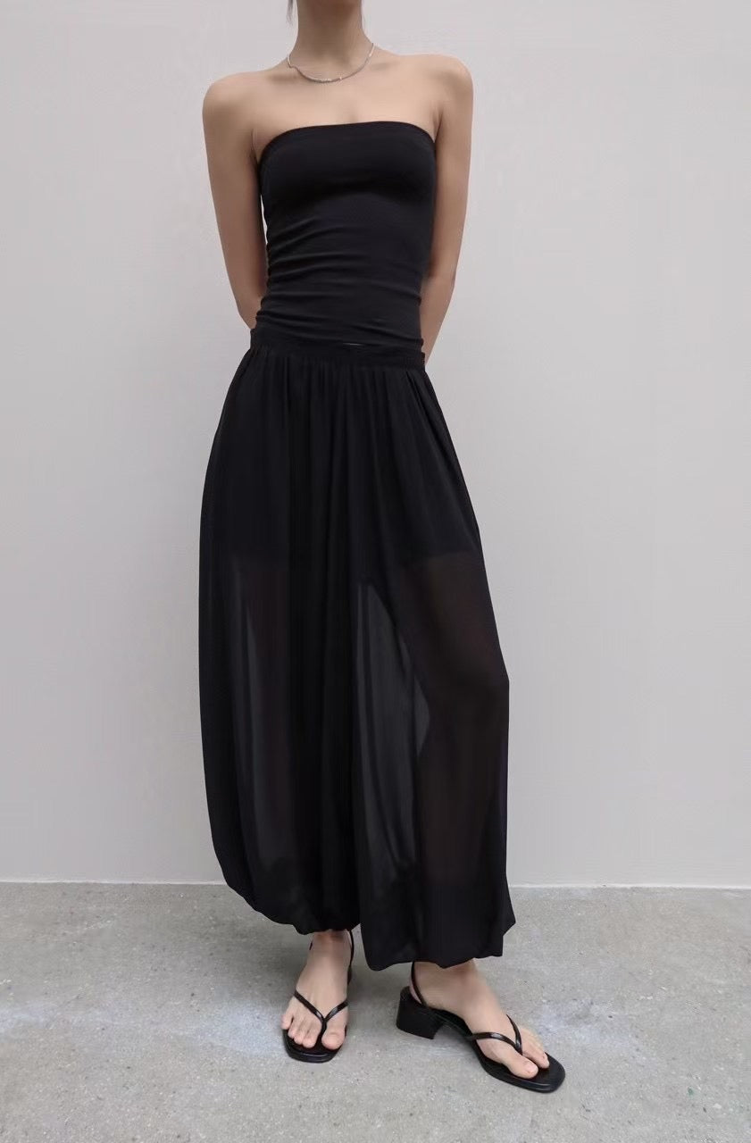 ST21300 - Lazy Vacation Style Strapless Lantern Pants Set