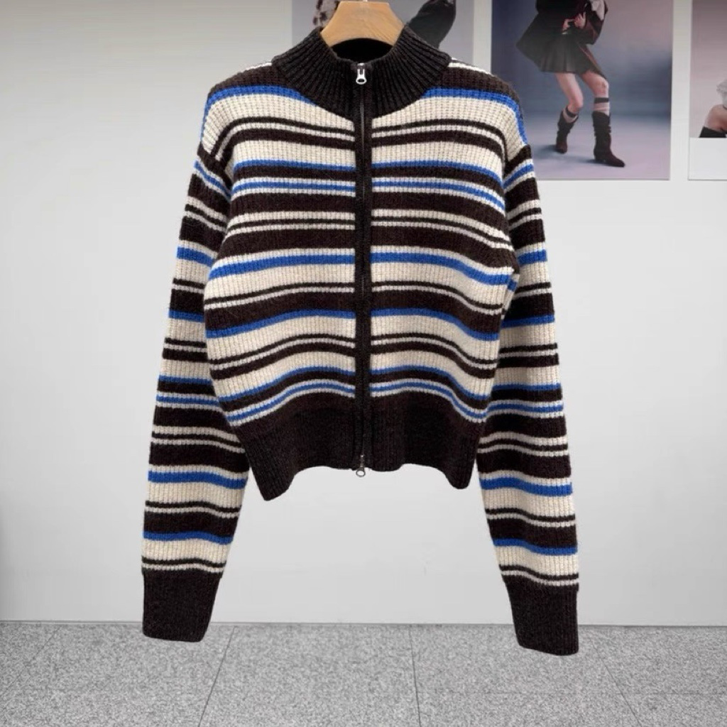 TP22080- 韓國高質感羊駝毛混紡條紋休閒針織外套