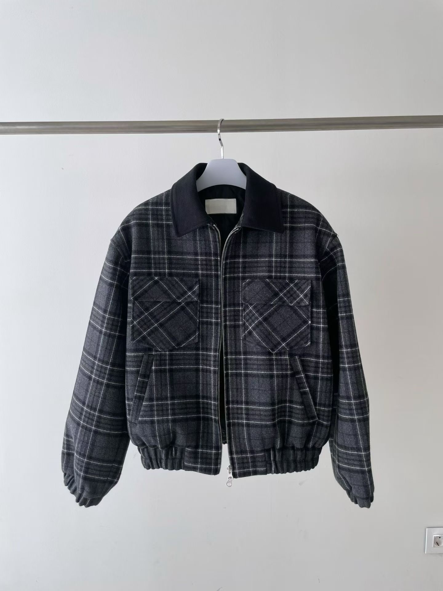 OT22028- 韓國設計師款學院風格紋毛呢短版外套