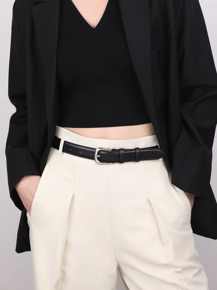 AC22032 - 百搭經典銀釦細版真牛皮皮帶