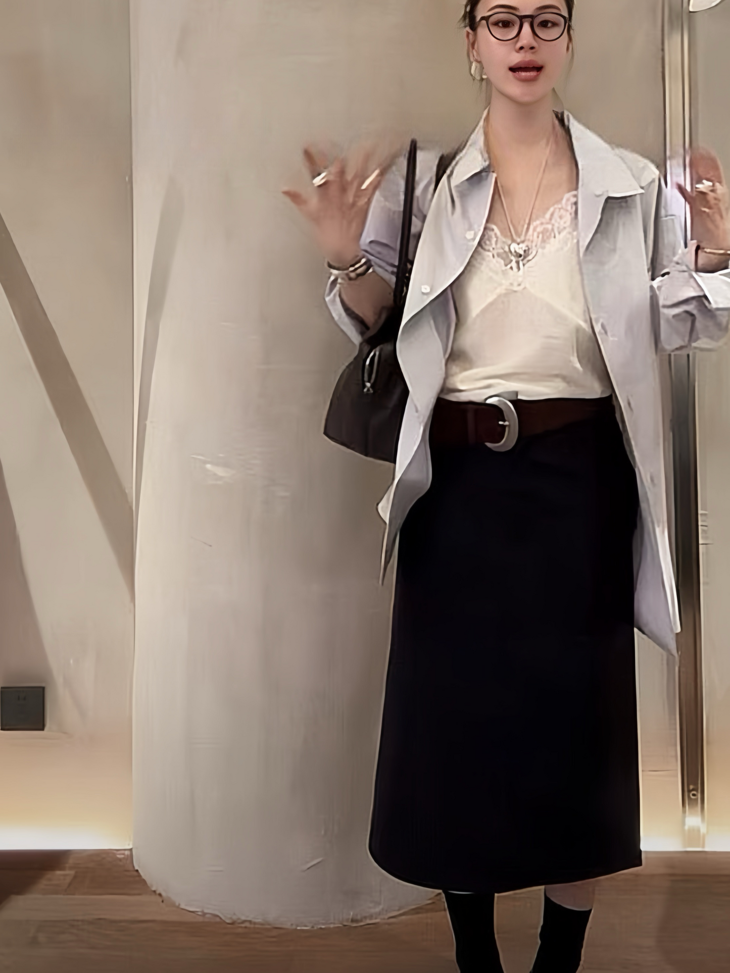 AC22022- 韓國大器優雅麂皮質感寬版金屬釦腰帶