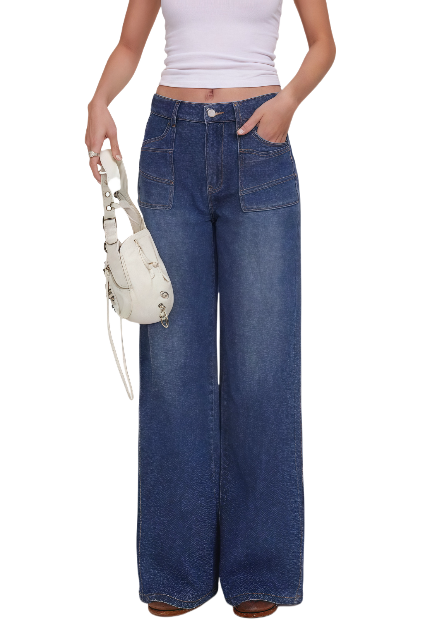 DN21171D- 寬腿工裝風顯高修長美喇叭牛仔褲 RE-STOCK