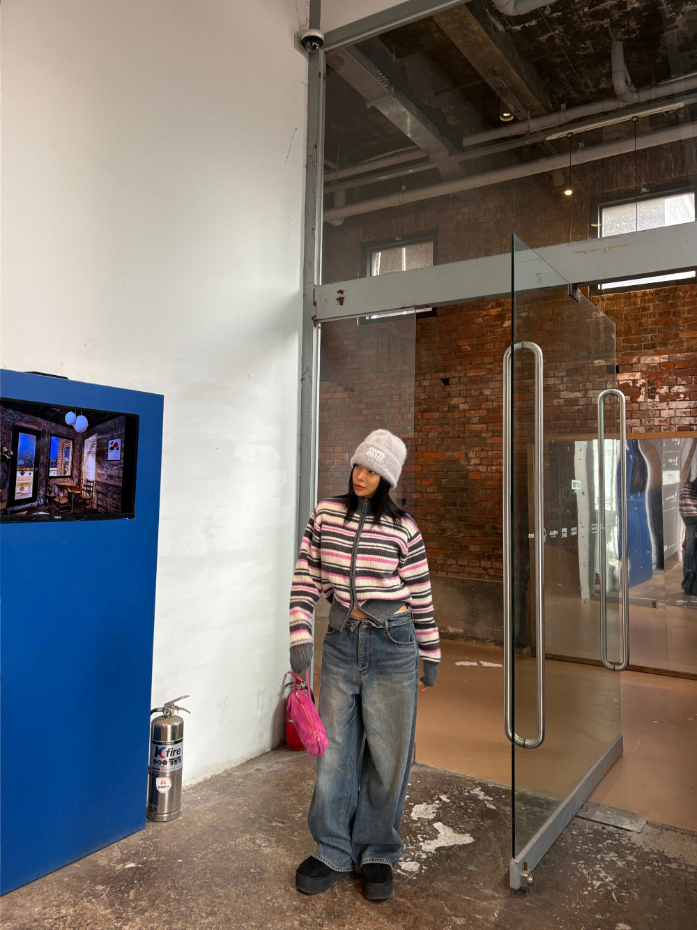 TP22080- 韓國高質感羊駝毛混紡條紋休閒針織外套