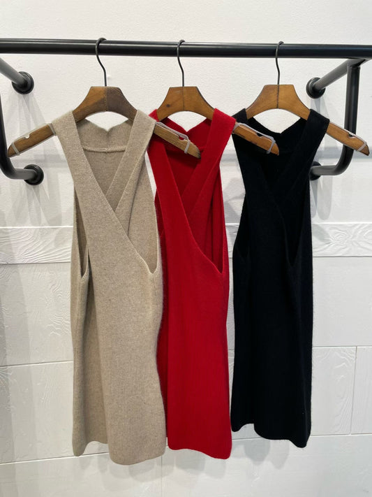 TP22076B- 韓國交叉帶時髦露肩修身顯瘦針織背心