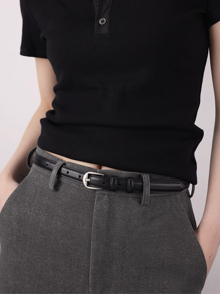 AC22061- 優雅細膩極簡細版真牛皮皮帶