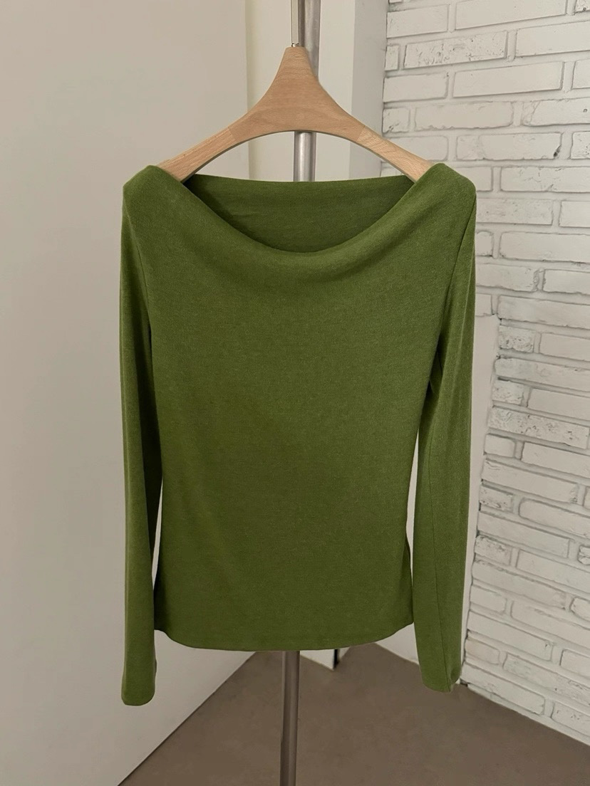 TP22019- 韓國秋冬性感羊絨混紡垂墜露肩長袖上衣