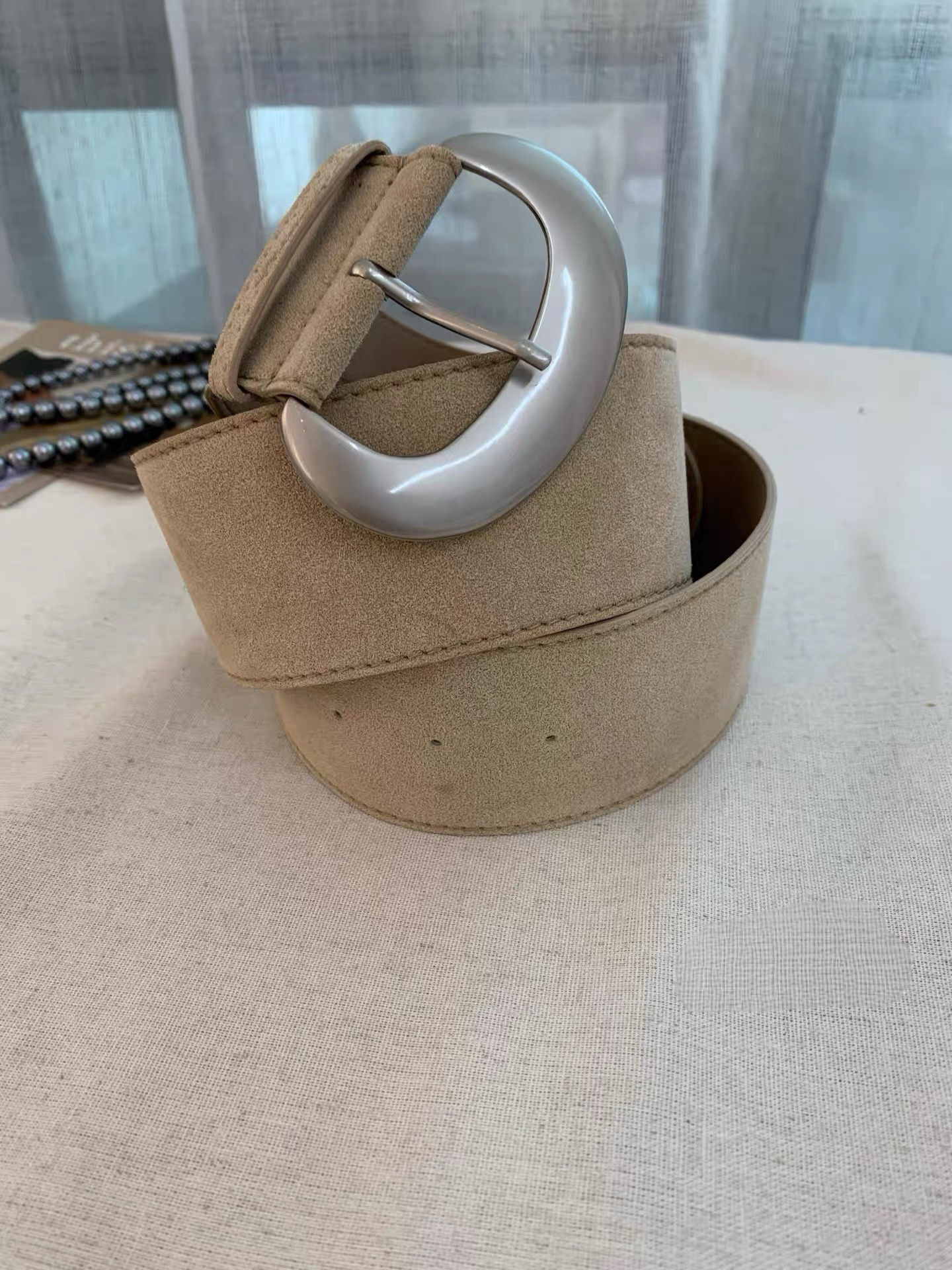 AC22022- 韓國大器優雅麂皮質感寬版金屬釦腰帶