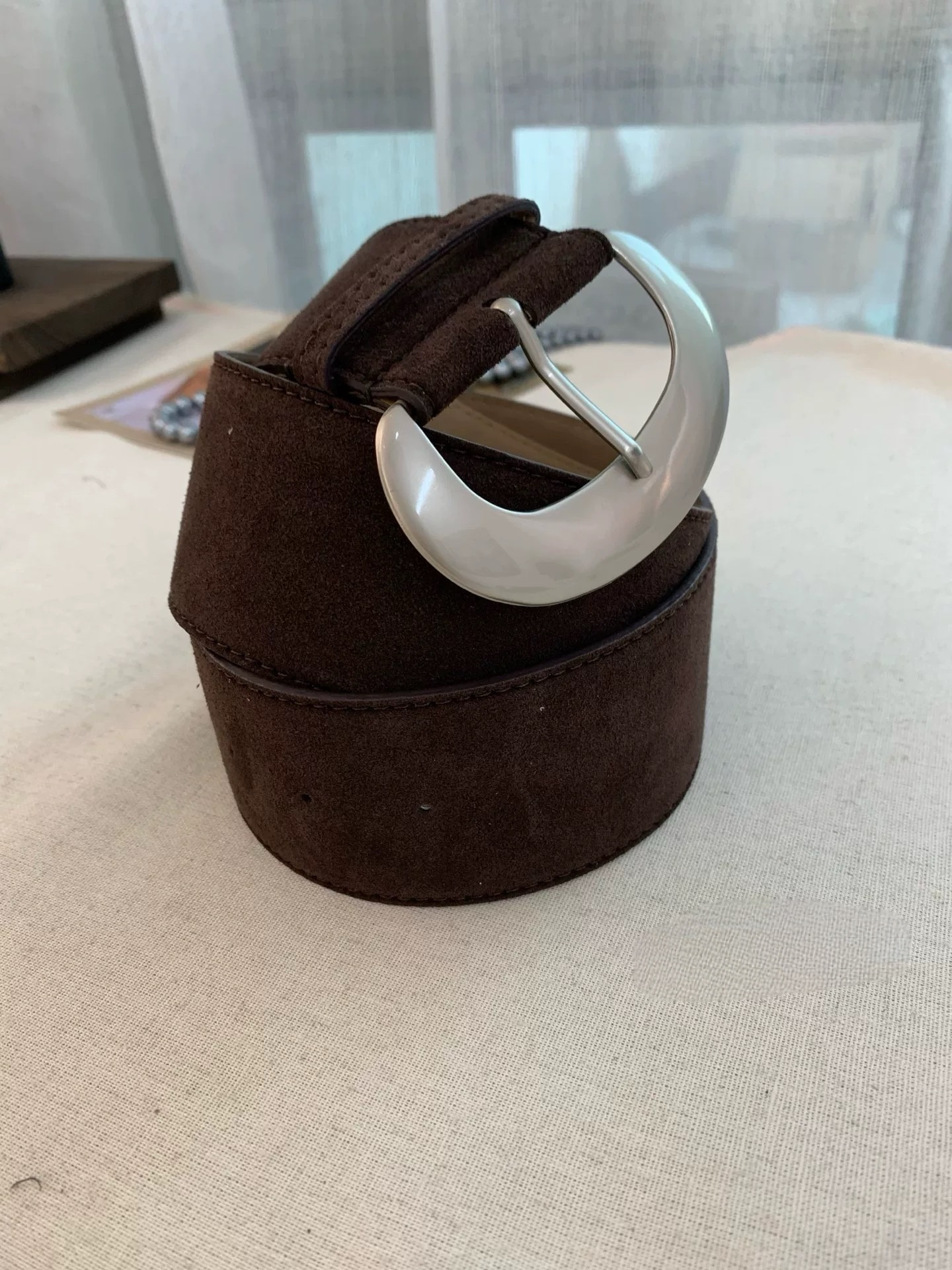 AC22022- 韓國大器優雅麂皮質感寬版金屬釦腰帶