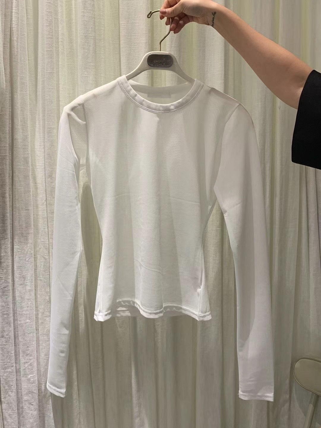 TP11318- FW23 Korean autumn and winter mesh see-through long-sleeved T-shirt