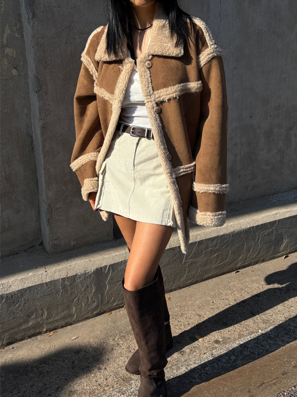 JK22092- 韓國時尚氣質復古羊羔毛中長款外套