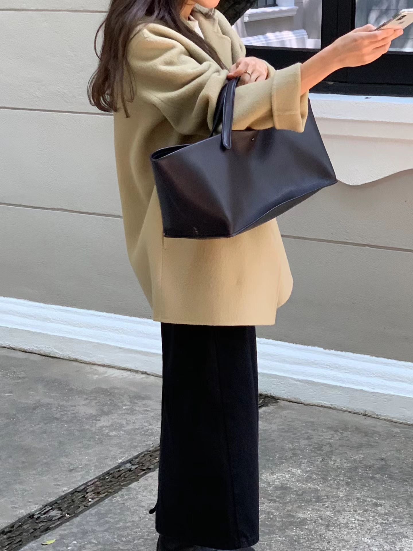 OT21933- 韓國氣質通勤雙排扣羊毛呢大衣外套