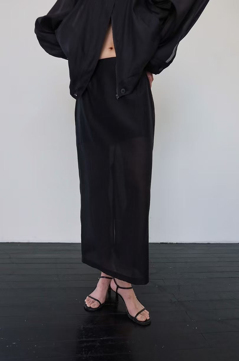 ST21186- 時髦個性短外套透視感長裙