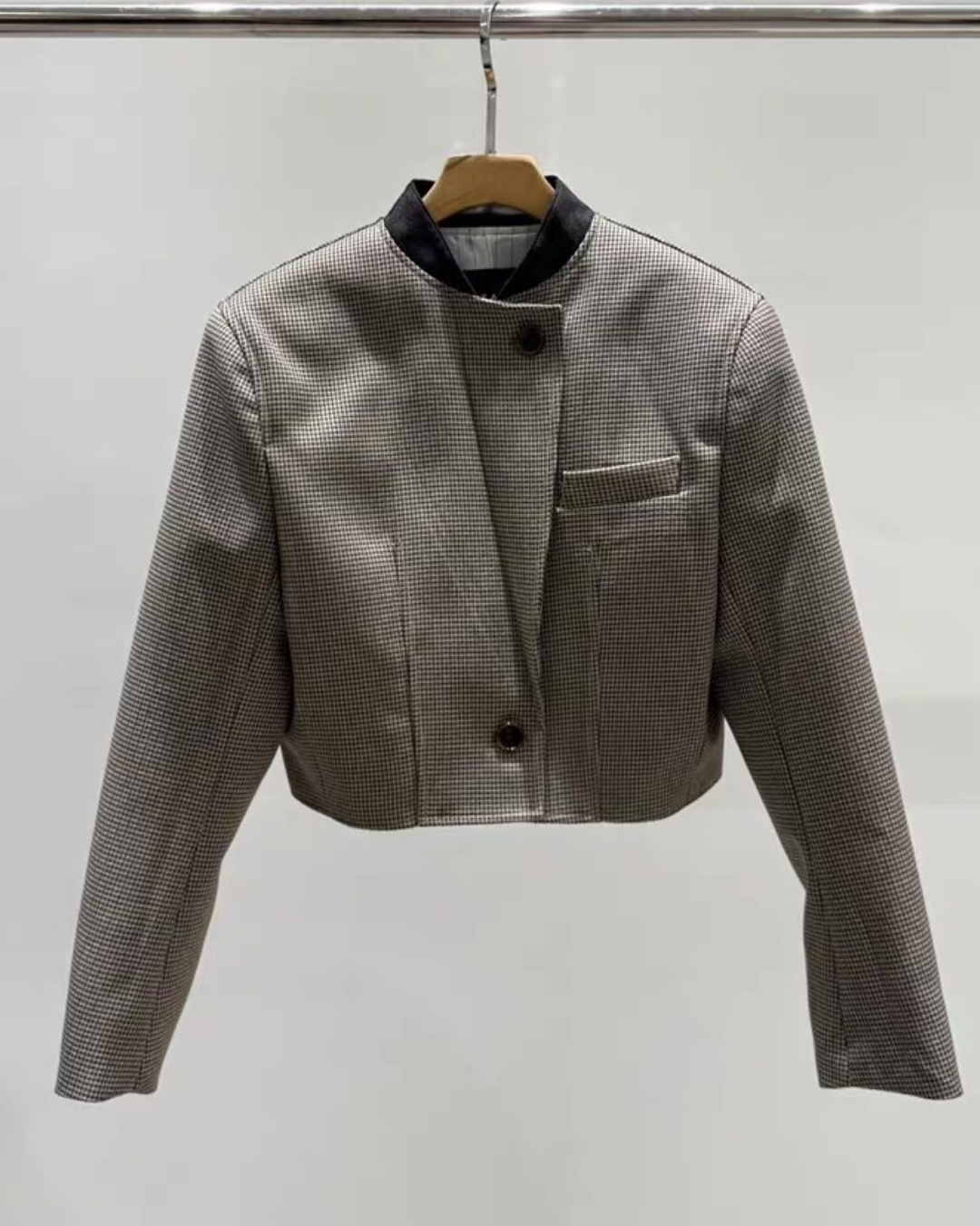 ST22306- 韓國設計師早春新款「英倫風」格紋圓領短版套裝