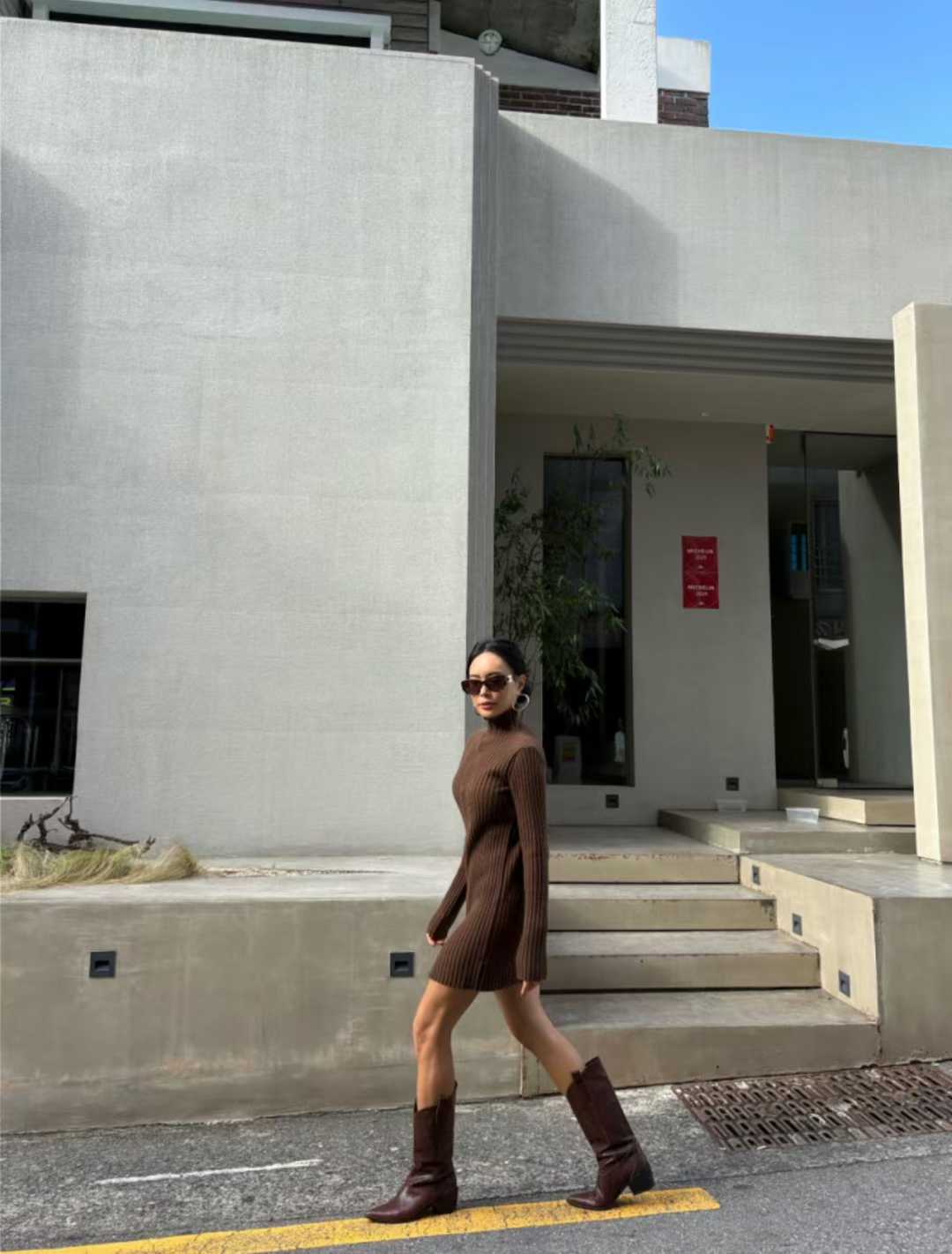 DS22072- 韓國設計師款式高領拉鍊針織洋裝