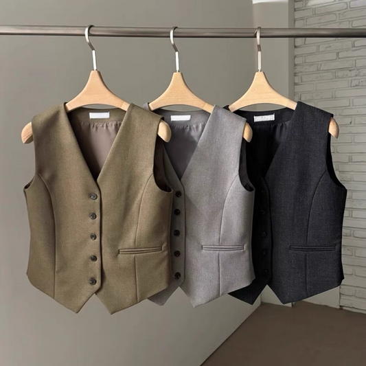 ST22090- 韓國西裝馬甲背心 + 寬鬆直筒褲兩件套